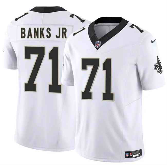 Men's New Orleans Saints #71 Kelvin Banks Jr White 2025 Draft F.U.S.E Vapor Limited Stitched Football Jersey